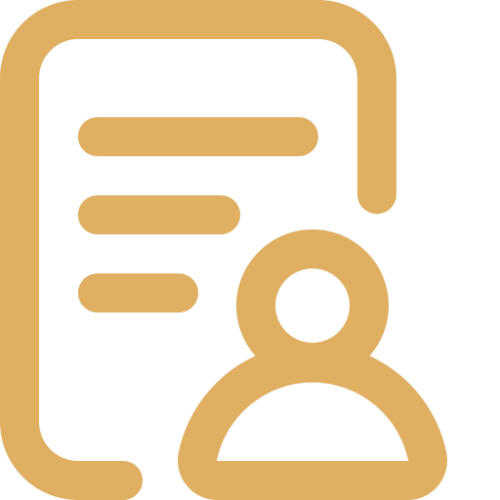 Icono dorado subida de documentación Icono dorado de un usuario con documentos