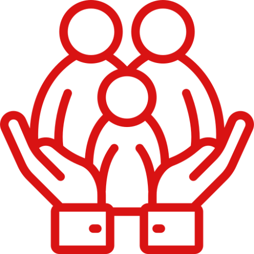 Icono rojo asistencial social Imagen de un icono rojo de atención social a la familia