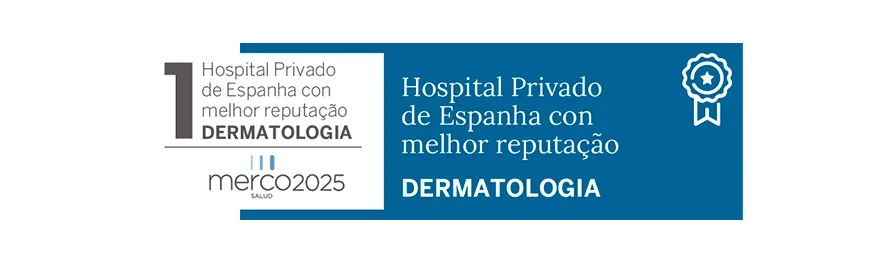 Merco Salud 2025 Imagem do selo de reconhecimento em dermatologia. Clínica Universidade de Navarra