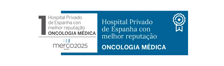 Merco Salud 2025 Imagem do selo de reconhecimento em Oncologia Médica. Clínica Universidad de Navarra