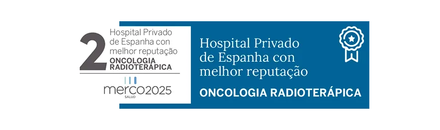 Merco Salud 2025 Imagem do selo de reconhecimento em Oncologia Radioterápica. Clínica Universidad de Navarra